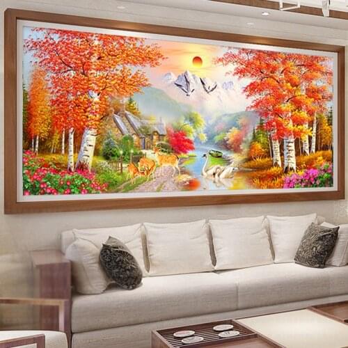 Autumn landscape Large 5D DIY Diamond Painting Full Square Round Drill Embroidery mountains scenery Mosaic Home Decor AA2275