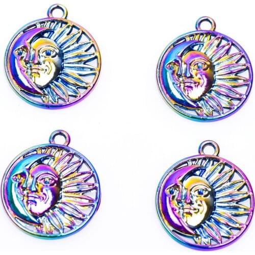 2pcs/lot 23x20mm Alloy Round Shaped Moon Star Pattern Necklace Charms Handmade Pendant For Diy Jewelry Making R129