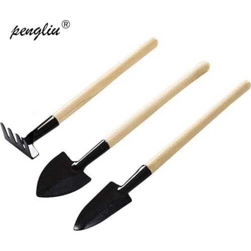 Mini Shovel Rake Garden Plant Tool Set With Wooden Handle Gardening Tools mini three-piece per set Drop Ship 3pcs/lot GT012