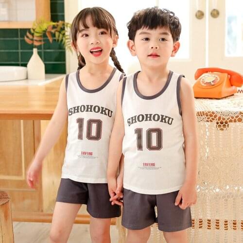 Sleeveless Pyjamas Kids Boys Clothing Sets Summer Cotton Nightwear Home Clothes for Toddler Baby Cartoon Boys Girls Pijamas Suit