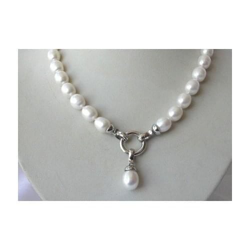 Free shipping stunning 9-10mm baroque white freshwater cultured pearl necklace