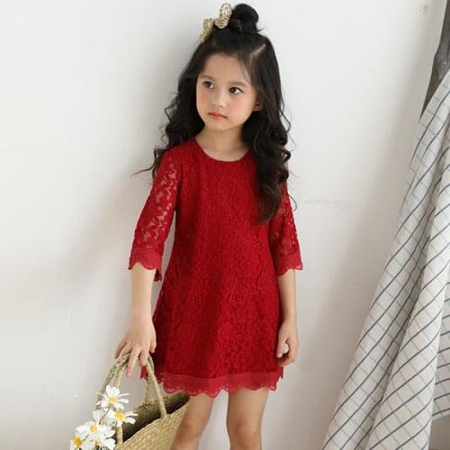 Girls Christmas Dress Red Lace Girls Dress Wedding Party Frocks Dress Casual Little Girl Clothes Half-sleeve Spring Girls Wear