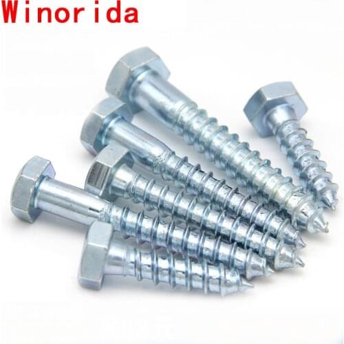 Hexagon Head Self Tapping Screw DIN571 Zincing External Hex Head Cap Tapping Wood Screws Full Thread M6M8M10 2 Pcs