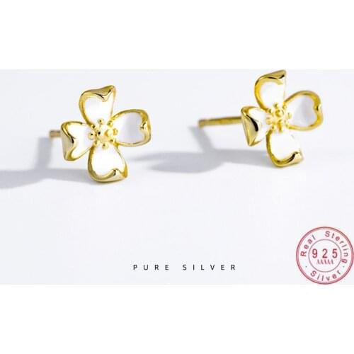 HI MAN 925 Sterling Silver Plated 14K Gold Korean Small Flower Stud Earrings Women Classic Elegant Party Jewelry