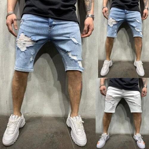 Mens Shorts New Fashion Casual Slim Fit Mens Stretch Short Jeans High Quality Elastic Denim Shorts Zipper Pocket Pant L3
