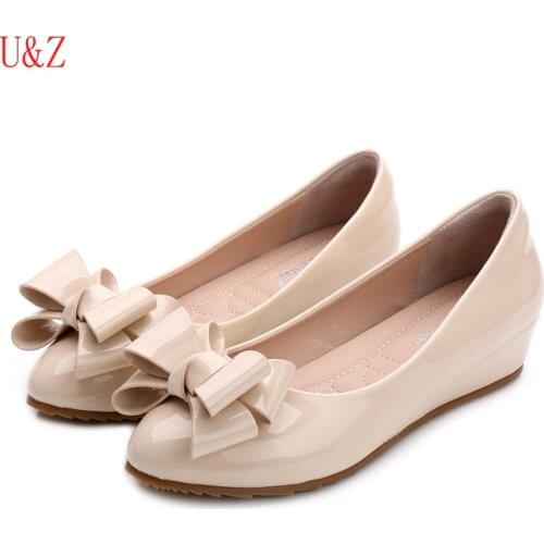 Formal office womens shoes black patent leather shoes Casual womens mid-heels shoes pink Female Fashion wedges Lovely pink Red