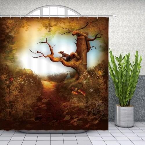 Halloween Shower Curtains Funny Animal Pine Pumpkin Natural Scenery Flower Plant Holiday Themed Bathroom Decor Curtain Set