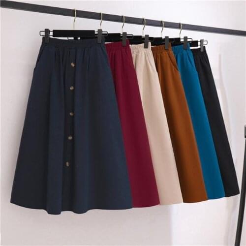 2021 Summer Midi Skirt Women Fashion Solid A-line High Waist Elastic Waist Skirt Ladies Casual Loose Pleated Skirts Female