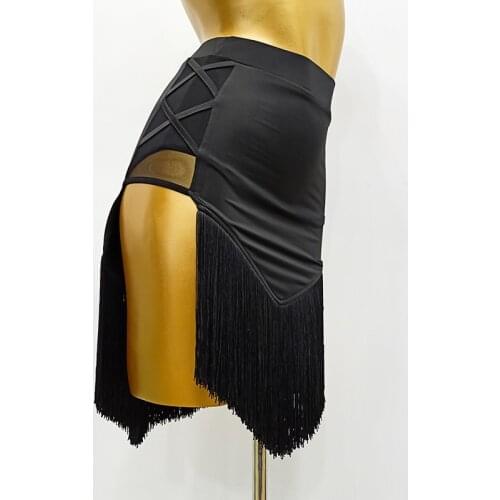 Black Latin Skirt Women Dance Dress Fringe Tassels Skirt Club Show Clothing Rumba Cha Cha Samba Performance Latin Costume 1791