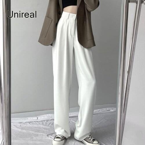 Unireal 2021 Autumn Women Wide Leg Pants High Waist Casual Trousers White Black Blazer Palazzo Pants