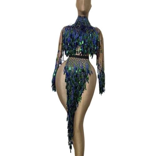 Latin Dance Costume Sequin Fringe Tassel Stage Outfit Dress for Women Ballroom Competition Dresses Night Party Clubwear