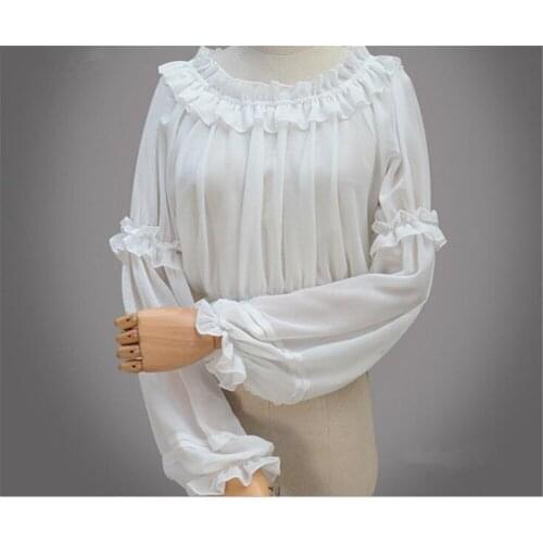 Lolita Long Lantern Sleeve Chiffon Top Crop Top Chiffon Blouse for Women B301