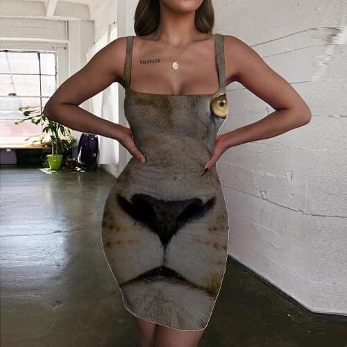 Giyu Brand Lion Dress Women Animal Ladies Dresses Anime Bodycon Dress Head 3d Print Harajuku Sundress Womens Clothing Club New