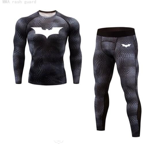 Winter Sports Thermal underwear Mens suit Autumn fitness jogging suit Compression MMA rash guard Male leggings t-shirt 2-pc set