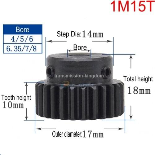 1Pcs 45# Steel Spur Gear With Step 1M 15 Tooth-18 Tooth Pinion Gear Metal Mod 1 Motor Convex Gear