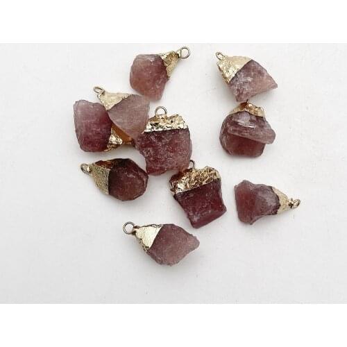 Natural Strawberry Quartz Gravel Crystal Gem Healing Reiki stone pendant Necklace for jewelry making Charm accessories 10pc