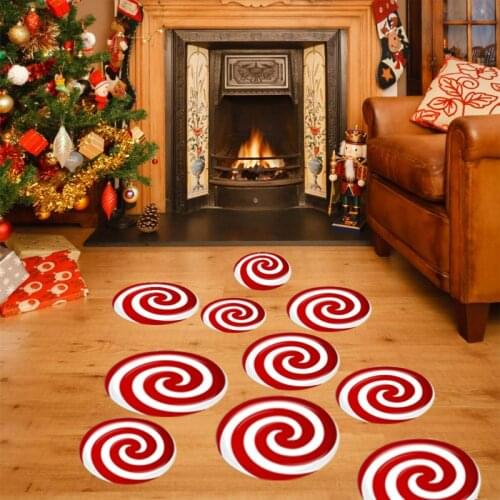12Pcs Christmas Candy Sticker Self-adhesive Round Holiday Decoration Cartoon Floor Sticker Peppermint Floor Decals Stickers