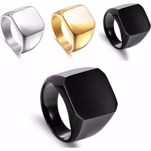 2021 Fashion Punk Simple Full-faced Light Body Block Rock Black Rings Titanium Steel Cool Men Ring Wedding Engagement Jewelry