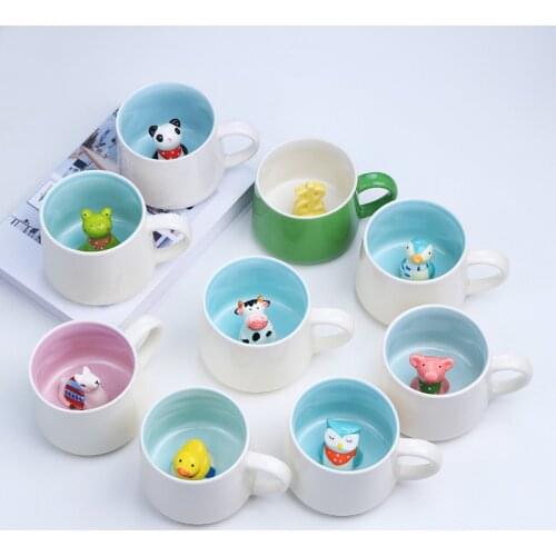 3D Cartoons Animal Ceramic Cup Mug Coffee Mug Tea Cup Lovely Cows Panda Penguin Animal Water Cup Milk Mugs 8.6*7.4CM