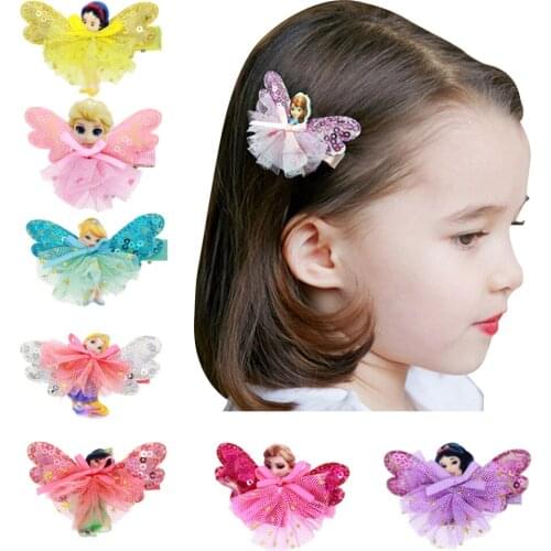 50pcs Girls Fairy Princess Lace sequins Hairpins Butterfly Wings Hair bows clips headwear Character hair bands accessories HC095