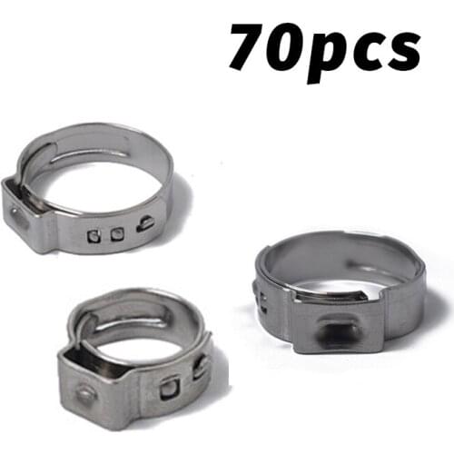 70Pcs 5.3-14.0mm Single Ear Hydraulic Hose Clamp O-Clip Pipe Fuel Air Stainless Steel