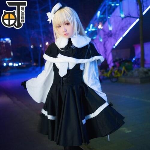 Anime Cosplay Costume Halloween and Christmas Yosuga no Sora Yukata Kasugano Sora Black Dress+Plush shawl Winter clothing