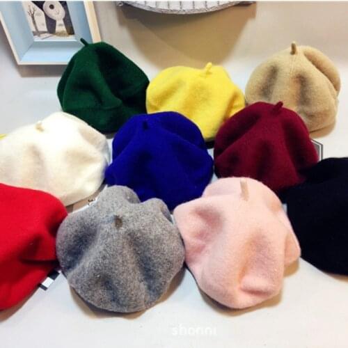 Lady Spring Winter Berets Hat Wool Solid Color Cap Women Painter Vintage Letter Print Berets Caps Female Bonnet Warm Walking Hat