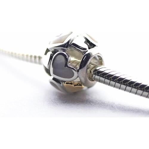 14k Gold Beads 925 Sterling Silver Mother of Pearl Luminous Hearts Charm for Jewelry Making Fit Bracelet DIY free shipping