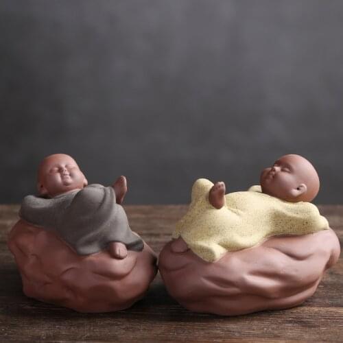 Boutique novices small ornaments tea table dolls colored sand pottery tea pets silver white magic empty little monk kid