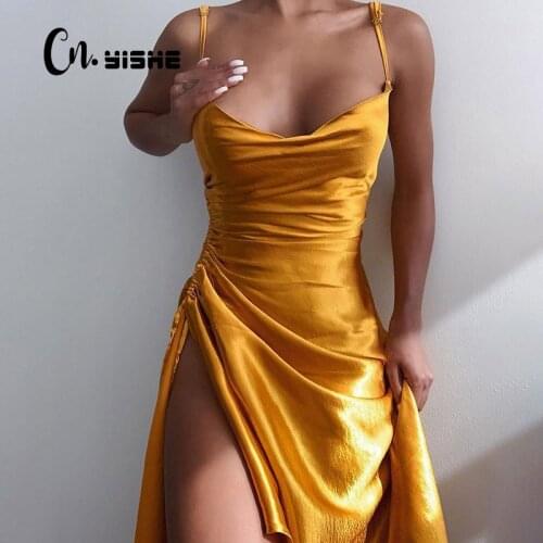 CNYISHE Sleeveless Solid Backless Split Drawstring Dress Spring Women Fashion Sexy Party Dresses Woman Elegant Outfits Vestidos