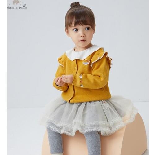 DBJ18691 dave bella autumn infant baby girls fashion cartoon cardigan kids girl toddler coat children cute knitted sweater