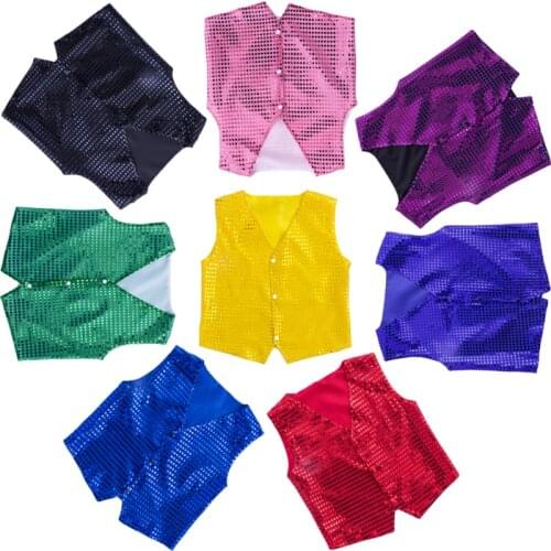 Songyuexia Children Shining Clothes Boys Students Performance Costumes Kids Hip-hop Jazz Dance Sequined Vest Stage Dance