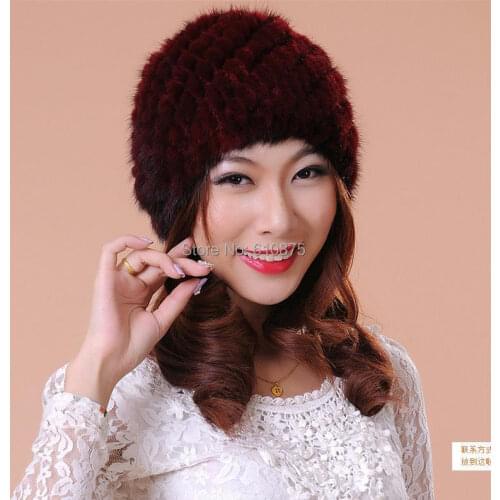 Women Winter Plus Size 100% Mink Fur Protection Ear Hats Female Fall Oversized Stretch Thick Skullies Beanies Fox Fur Warm Caps