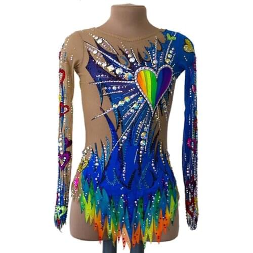 LIUHUO Girls Rhythmic Gymnastics Leotards Women Teens Sretchy Rhinestones Competition Ice Figure Skating Dress Wholesale