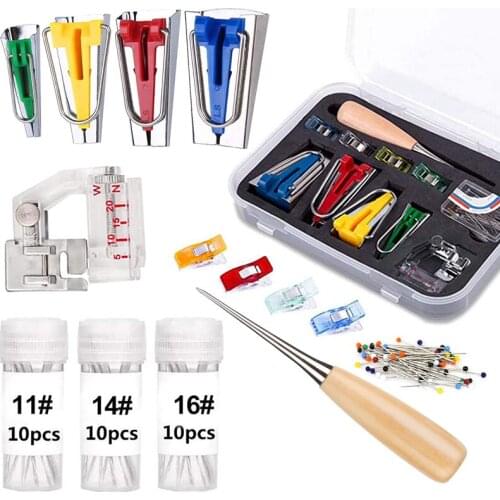 LMDZ Fabric Bias Tape Maker Tool Kit Set - 30Pcs Sewing Machine Needles and 6MM/12MM/18MM/25MM Sewing Bias Tape Maker Tools