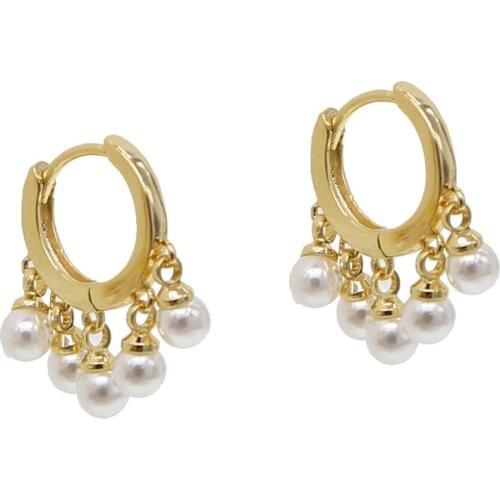 2 colors cute mini hoop earring with multi fresh pearl charm dangle earring for women wedding