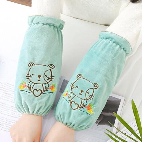 Cute cartoon rabbit long flannel protective sleeve winter warm thickened elbow anti-fouling anti-dirty sleeve adult woman