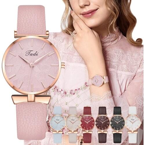 Korean Style Fashionable Broken Leaves Printed Ultra-Thin Belt Casual Watch Simple Womens Watch Reloj De Mujer