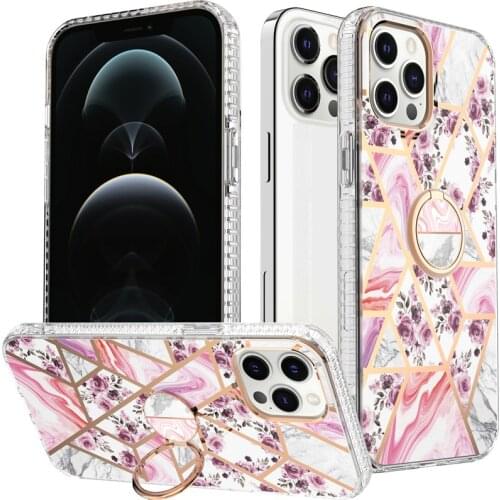 Marble Shock-Absorbing TPU+PC Clear Bumper hard Case built-in kickstand For iPhone 12 Pro Max,iPhone 12 /12 Pro 6.1,12 Mini