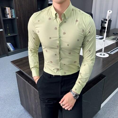 Fashion 2019 Men Shirts Autumn New Slim Fit Shirt Men Long Sleeve Streetwear Casual Digital Print Mens Social Shirts Dress 3XL