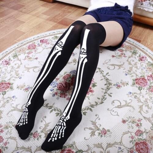 New Cosplay Striped Knee Length Performance Clothes, Japanese Printed Long , Bone Nurse Blood, Thigh Womens High Tube Socks