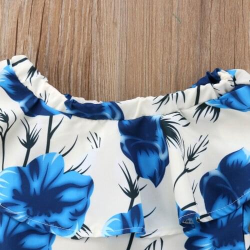 New Toddler Infant Baby Kid Girl Floral T-shirt Tops Jeans Denim Long Beading Pants 2Pcs Summer Sunsuit Clothes 1-5T