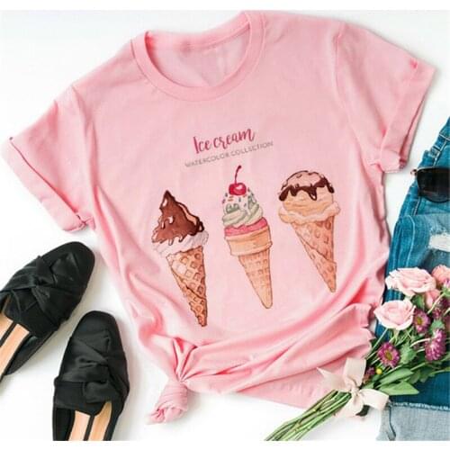 ZOGANKIN New Ice Cream Cute Cartoon Women Pink T shirt Harajuku Kawaii Spring Summer Tshirt Casual Tumblr Outfit Fashion Tops