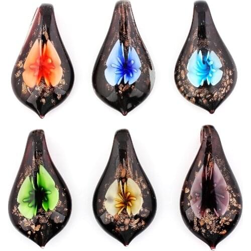 QianBei Wholesale 6pcs handmade Murano Lampwork Glass Color Glory Water Drop Pendant Fit Necklace Hot Gift