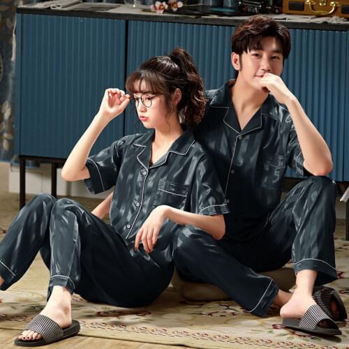 Womens Summer Thin Ice Silk Short Sleeve Large Size Loose Mens Or Womens Homewear Pajamas Setset