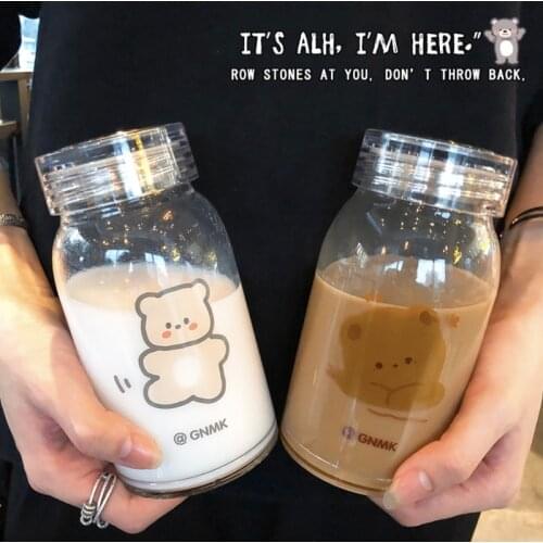 Portable Cartoon Glass Water Bottle Cup Lovely Cute Water Cup Cute Kids Girl School Lovers Bottles Flask Pink