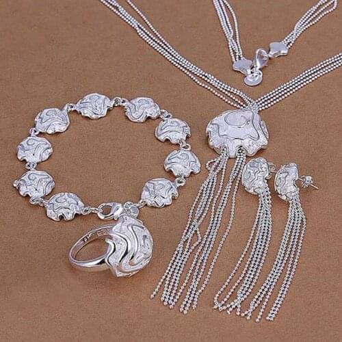 Silver plated jewelry sets, sterling-silver-jewelry jewelry set Rose Ring Earings Bracelet Necklace S247 /HVMWISYL 0
