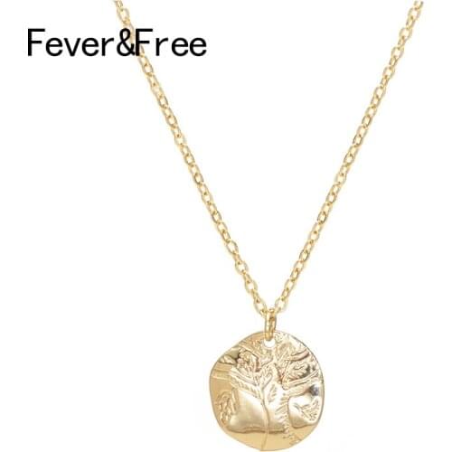 Fever&Free Simple Gold Round Female Necklace Vintage Alloy Coin Pendant Fashion Necklace for Women Jewelry Accessories Wholesale