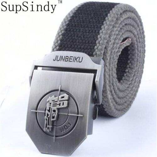 SupSindy mens canvas belt Gunmen pistol metal buckle military belt Army tactical belts for Male top quality men strap Armygreen