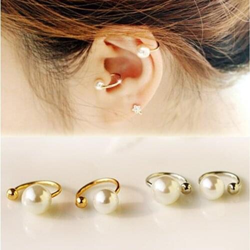 2 Pieces Pearl Clip On Wrap Earring Tragus Ear Cuff Clip Fake no hole Piercing Body Jewelry Dilataciones Falsas